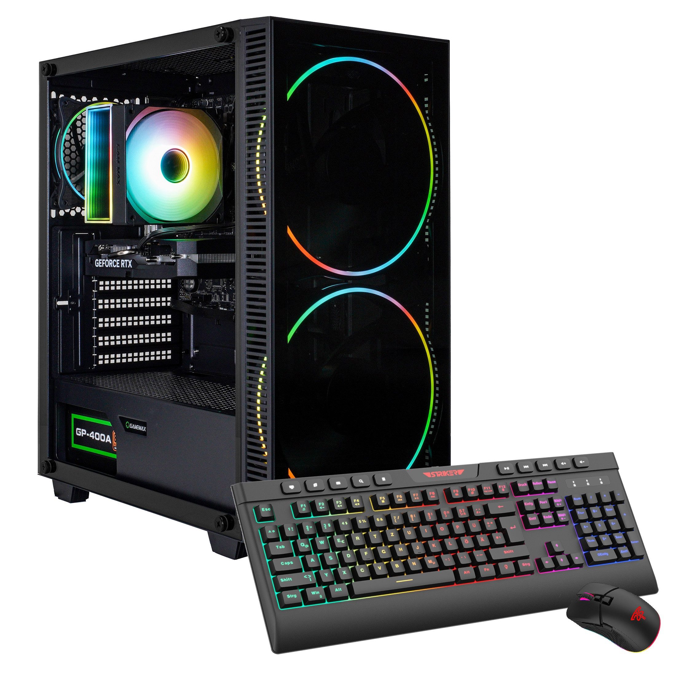 GAMEMAX Black Hole 7581 AMD Ryzen 5 7500F RTX 5060 32GB DDR5 1TB SSD Gaming-PC (AMD Ryzen 5 5700F, RTX 5060, 32 GB RAM, 1000 GB SSD, Luftkühlung aktiv, Windows 11, DDR5 RAM)