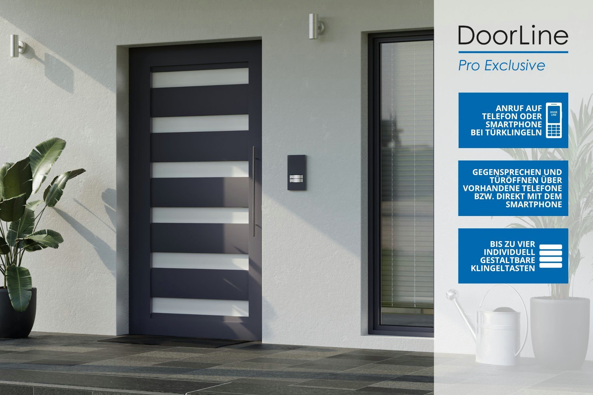 Zutrittskontrolle an Schwarz 2 Türklingel Telefon, wahlweise PIN-Code) DoorLine Home (direkt Exclusive über auf´s Rufnummern, Smart Pro Klingeltaster 1-4 jeweils