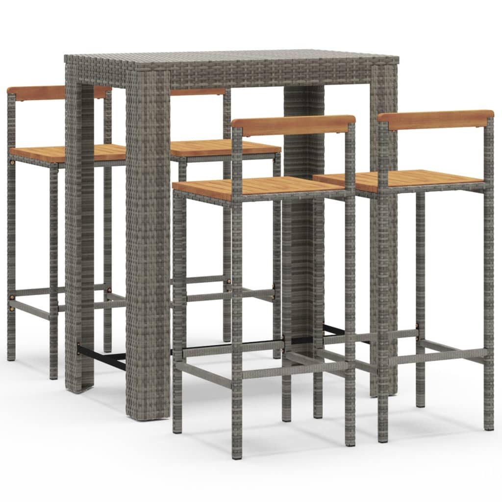 vidaXL Gartenbar-Set, 5-tlg. Gartenlounge Set Grau Poly Rattan & Massivholz Akazie