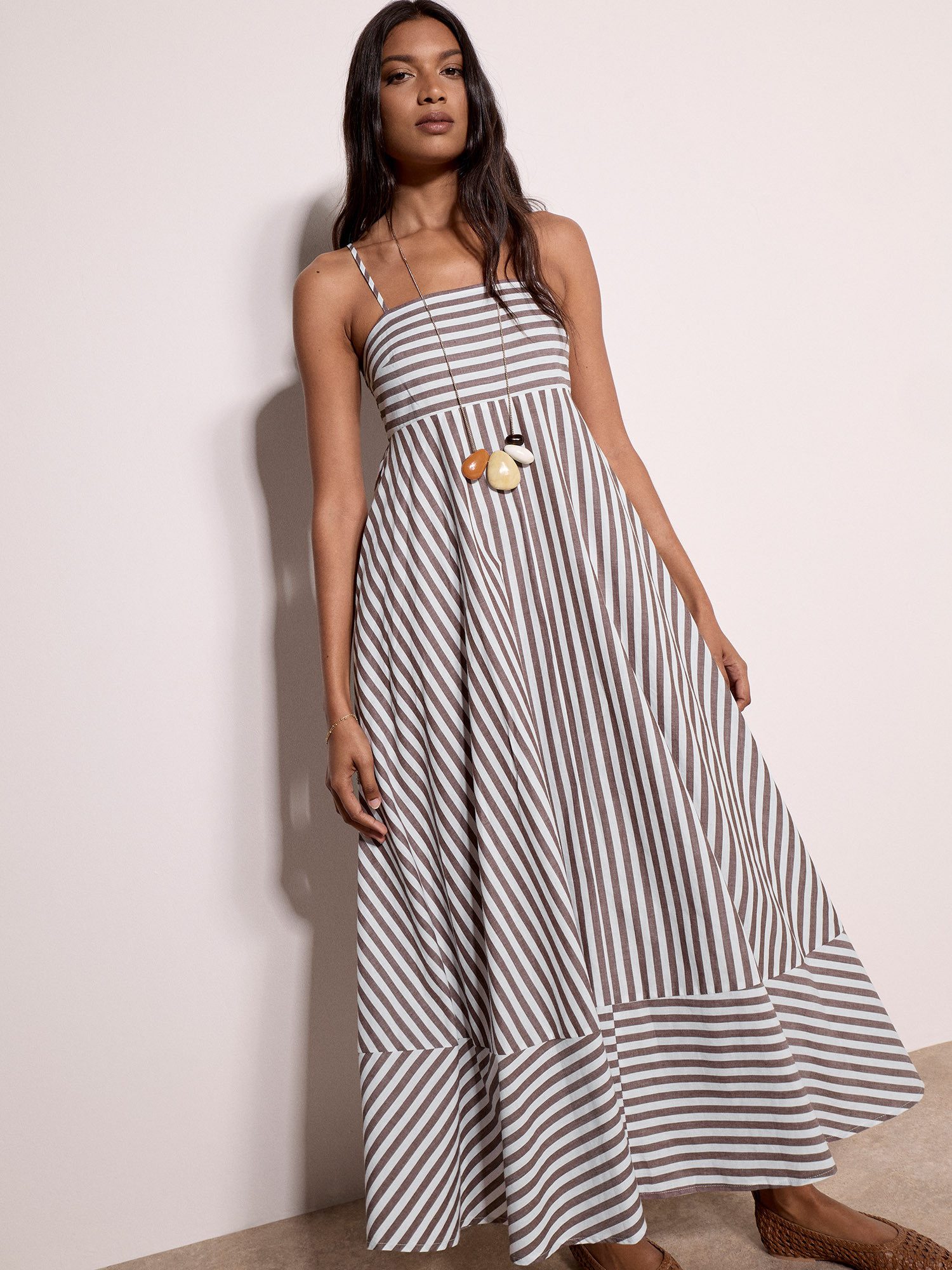 Apricot Maxikleid Streifenkleid in langer Länge mit Trägern
