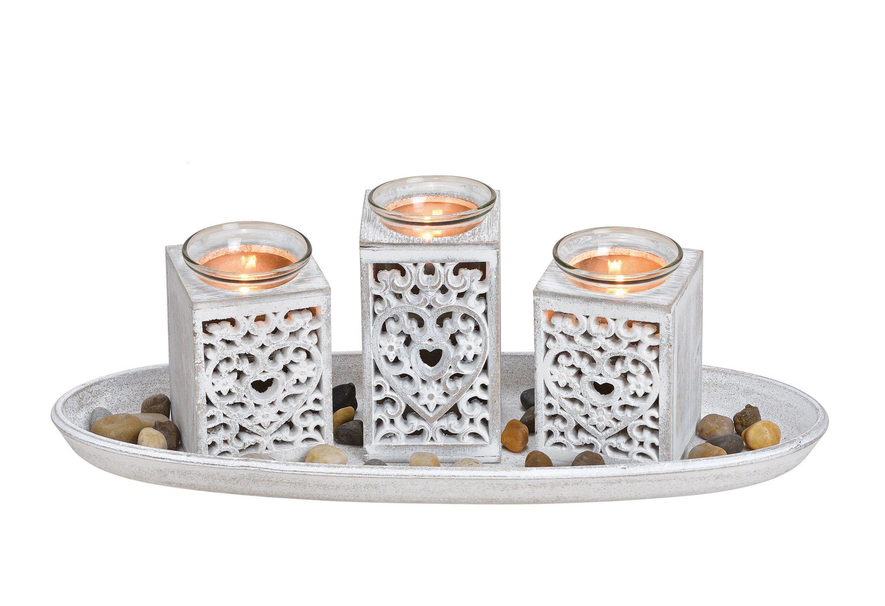 Spetebo Kerzentablett Teelichthalter Deko Set 8-teilig - shabby weiß (Set, günstig online kaufen