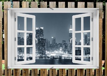 Wallario Sichtschutzzaunmatten New York Skyline - Schwarz Weiß Blau, mit Fenster-Illusion
