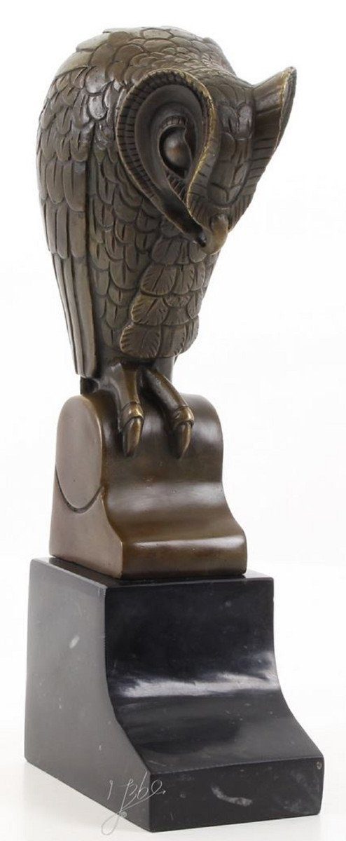 Casa Padrino Dekofigur Designer Bronze Skulptur Eule Bronze / Schwarz 11 x 6,7 x H. 25,3 cm - Luxus Bronzefigur