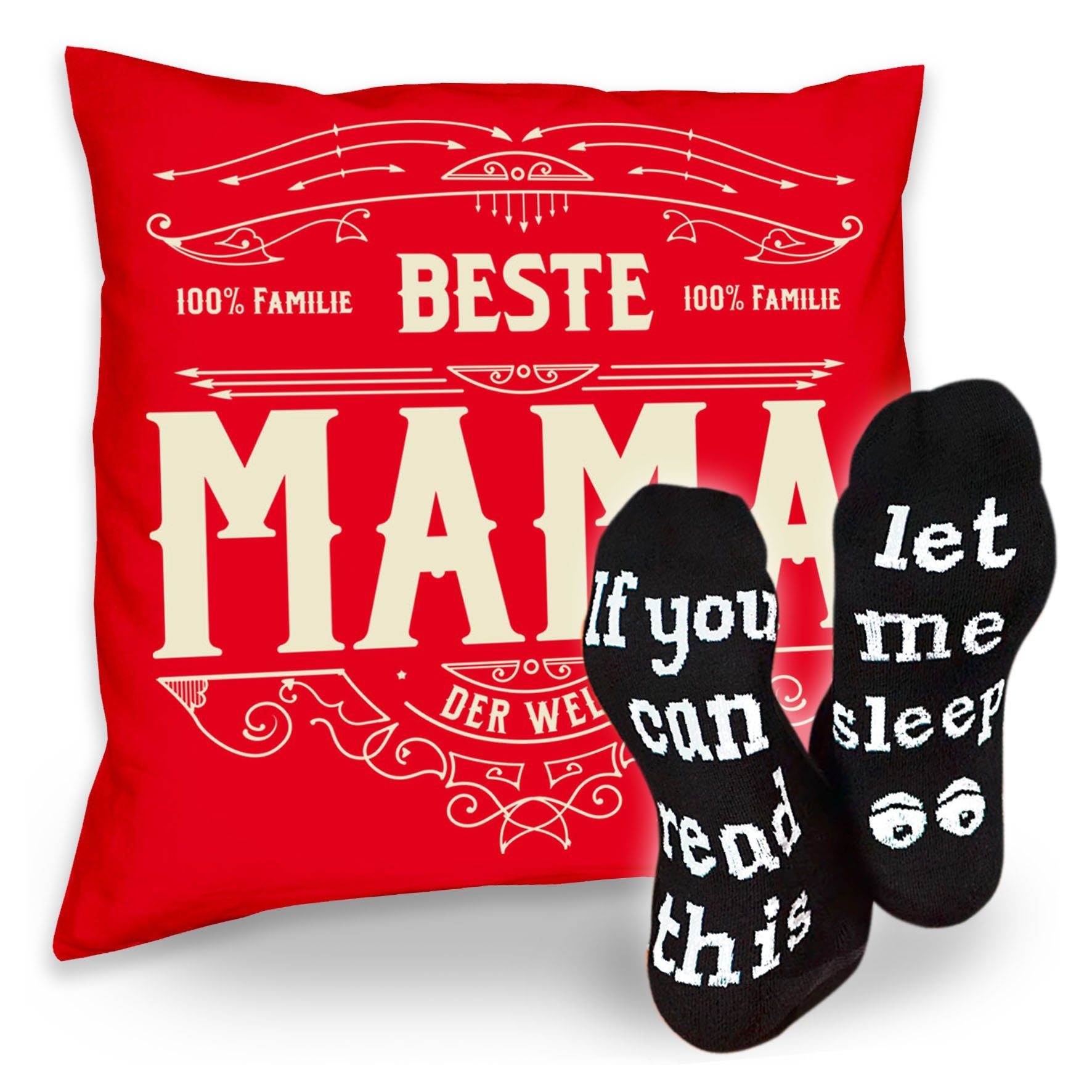 Soreso® Dekokissen Kissen Beste Mama & Sprüche Socken Sleep, Geschenk Geburtstagsgeschenk rot