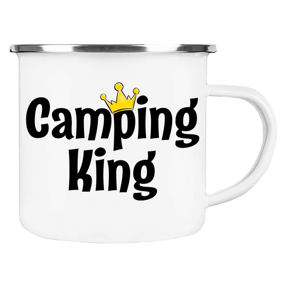 Cadouri Tasse CAMPING KING Camping Emaille Tasse, Campingtasse, Metall, Campingbecher, Kaffeetasse für Camper, handgefertigt, Geschenk, 300 ml