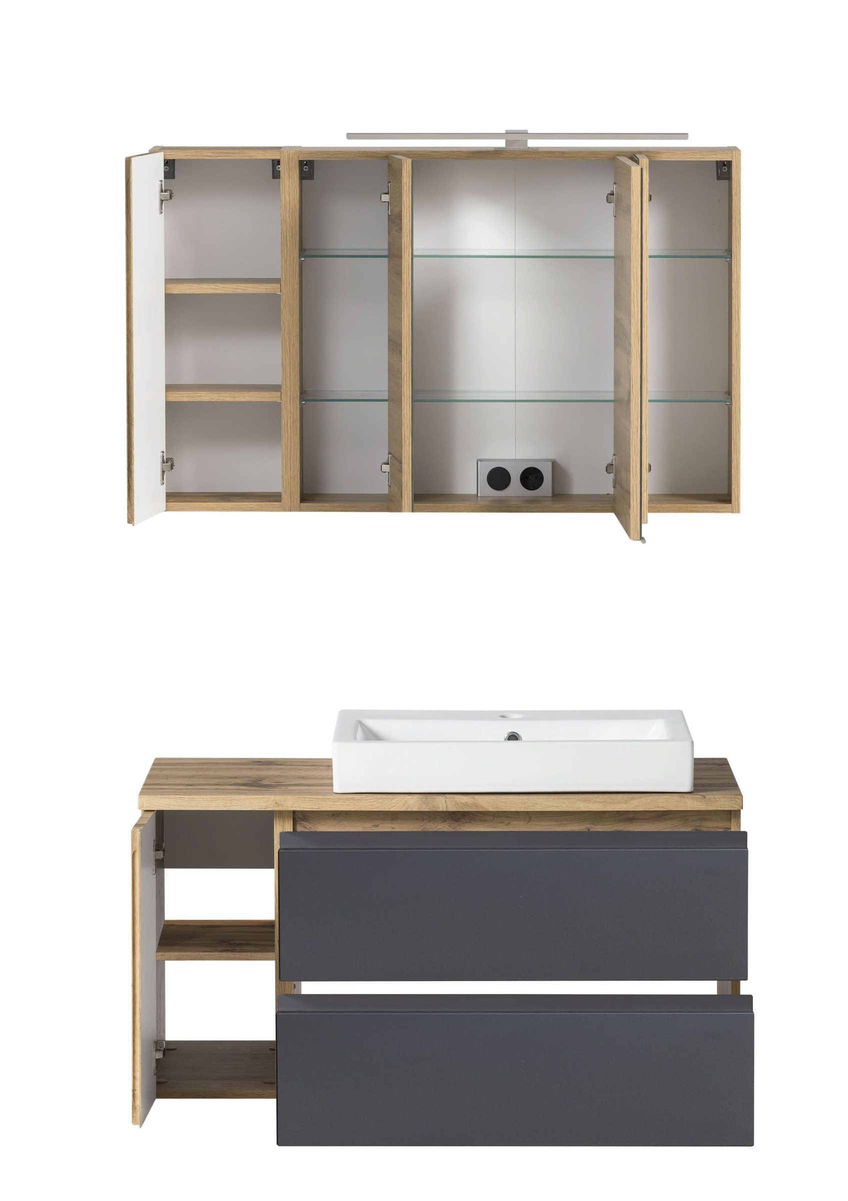 HELD MÖBEL Badmöbel-Set (2-tlg) in grau / Wotaneiche-Dekor - 105x195x47cm (BxHxT), (2-tlg)