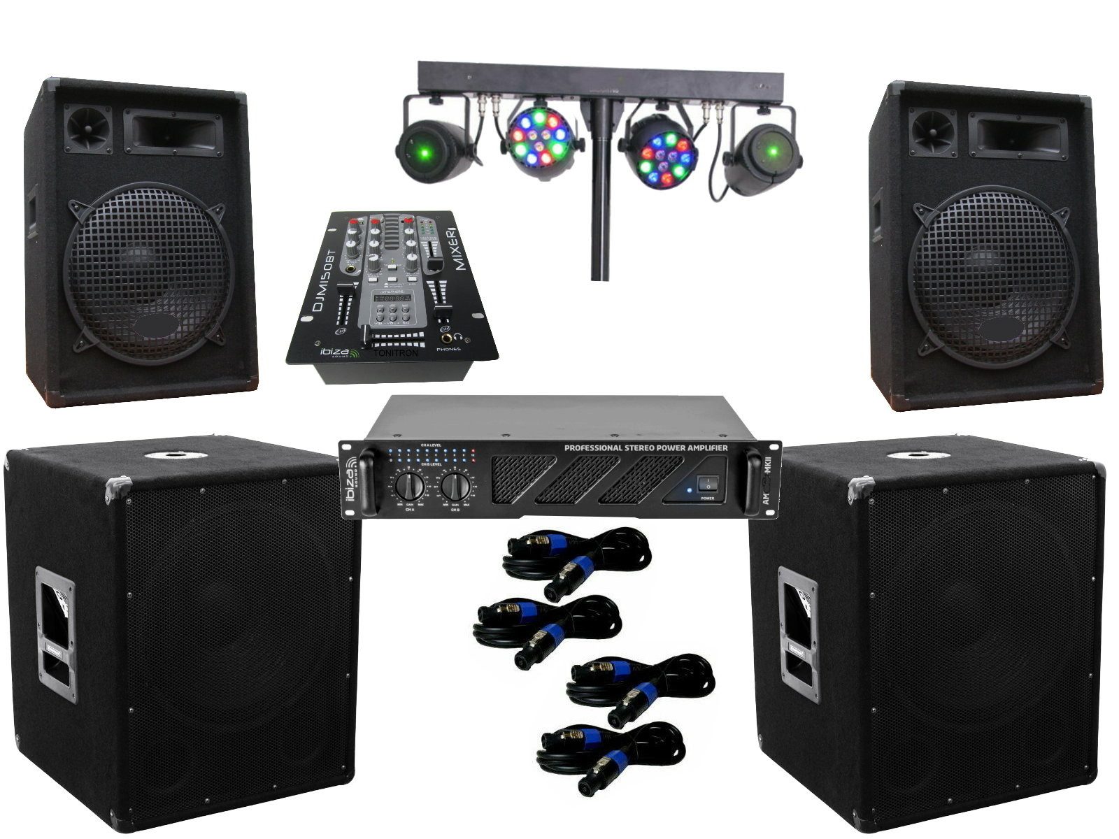 PA Party Disco Lautsprecher Subwoofer Verstärker BT Mixer DJ Lichtset Party-Lautsprecher