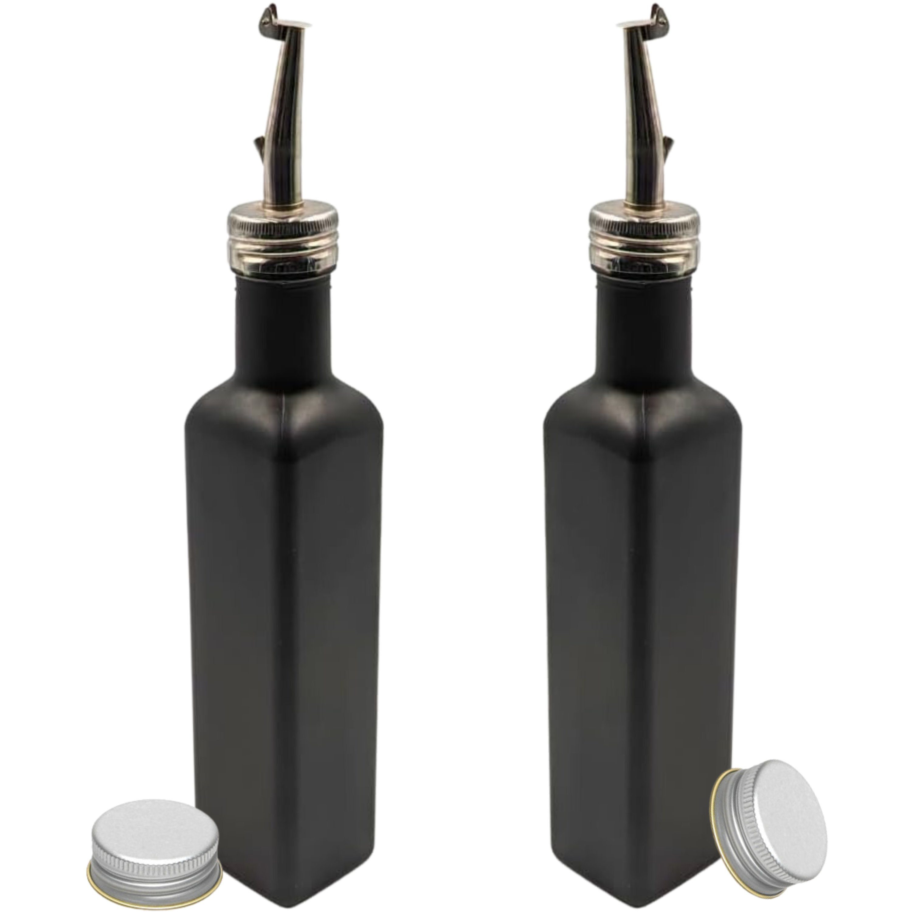 Flaschenausgießer 2er Set Ölflasche 250 ml Glasflasche weiß / schwarz mit Ausgießer