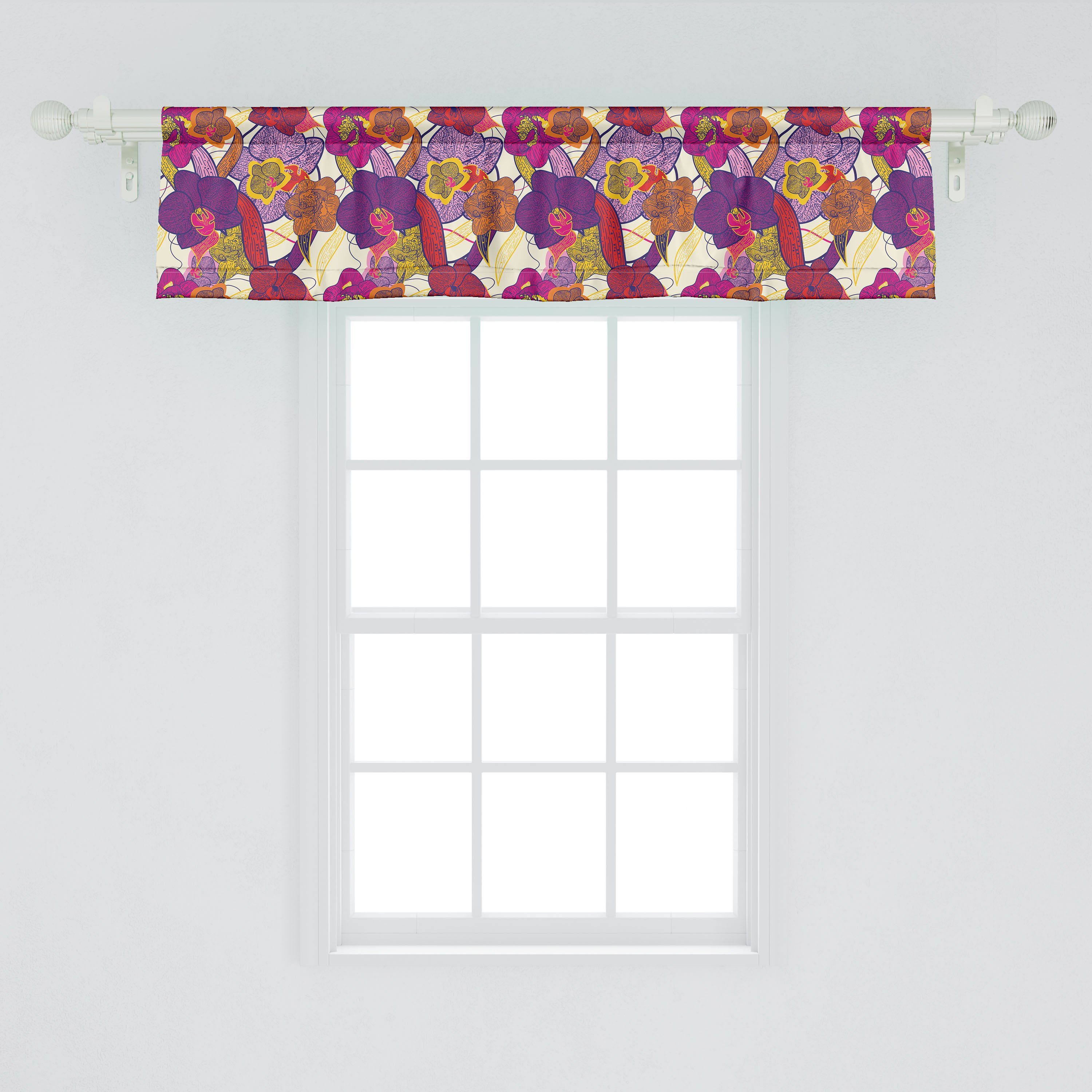 Scheibengardine Vorhang Volant für Küche Bunt Abakuhaus, mit Vibrant Schlafzimmer Stangentasche, Microfaser, Dekor Vintage-Orchidee