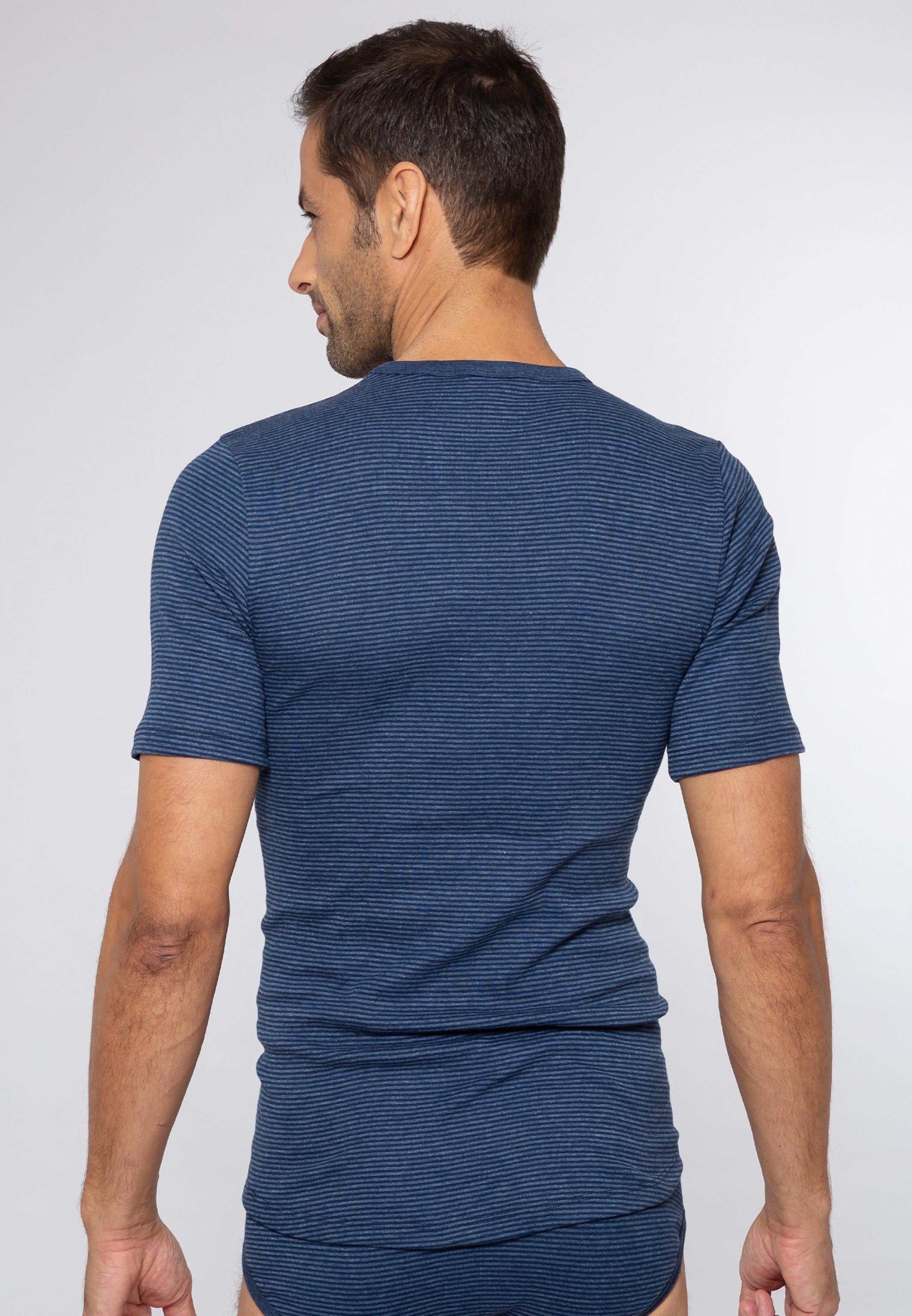 - Baumwolle Unterhemd (1-St) - / Blau Kurzarm Jeans Ammann Shirt Unterhemd Feinripp