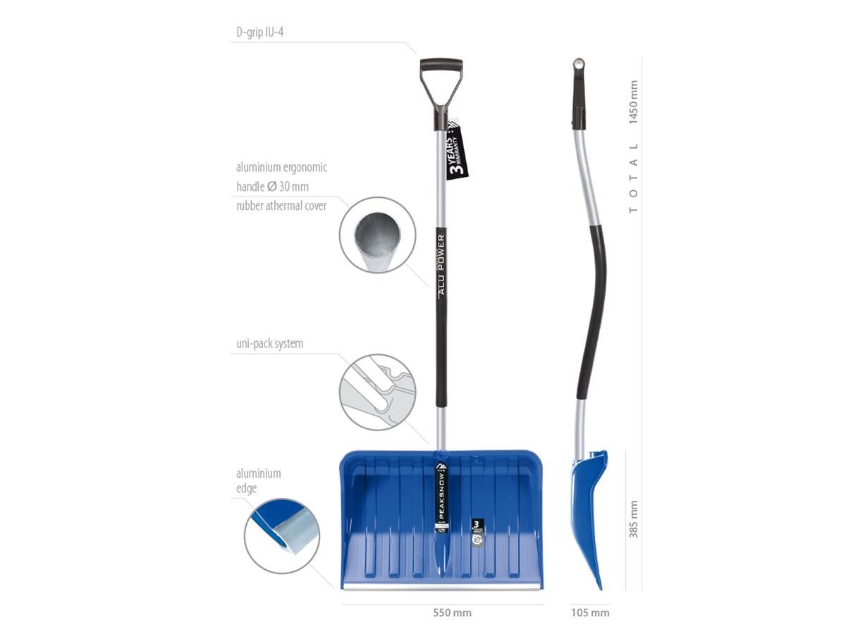 Prosperplast Schneeschieber Alpinus Alutube Ergo, 55 cm Arbeitsbreite, mit 145 cm langem Stiel, (2-tlg), ergonomischer Stiel, breite Schaufel