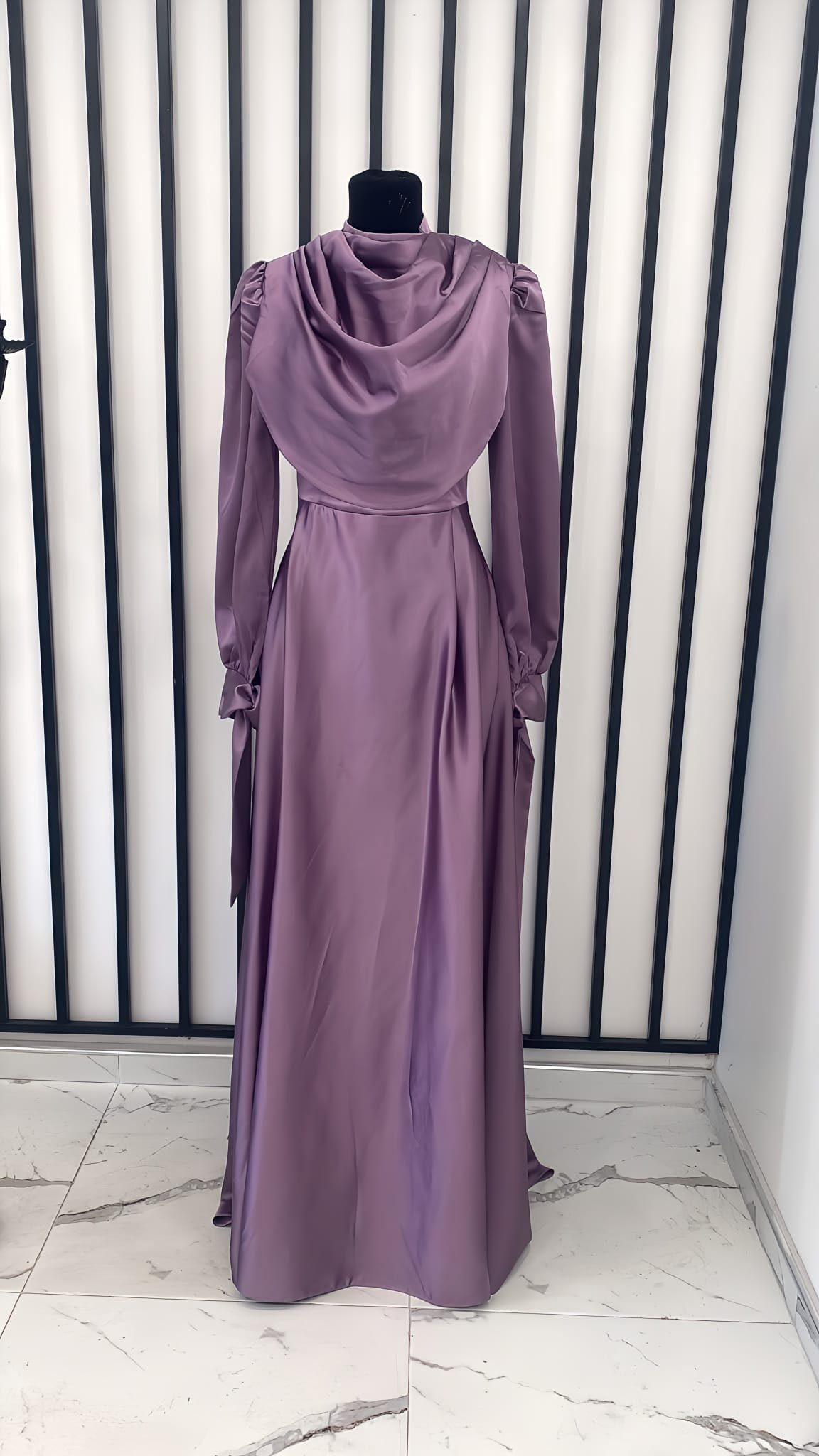 Modavitrini Satinkleid Damen Abendkleid Hijab Kleid Abiye Abaya Modest Fashion Lila