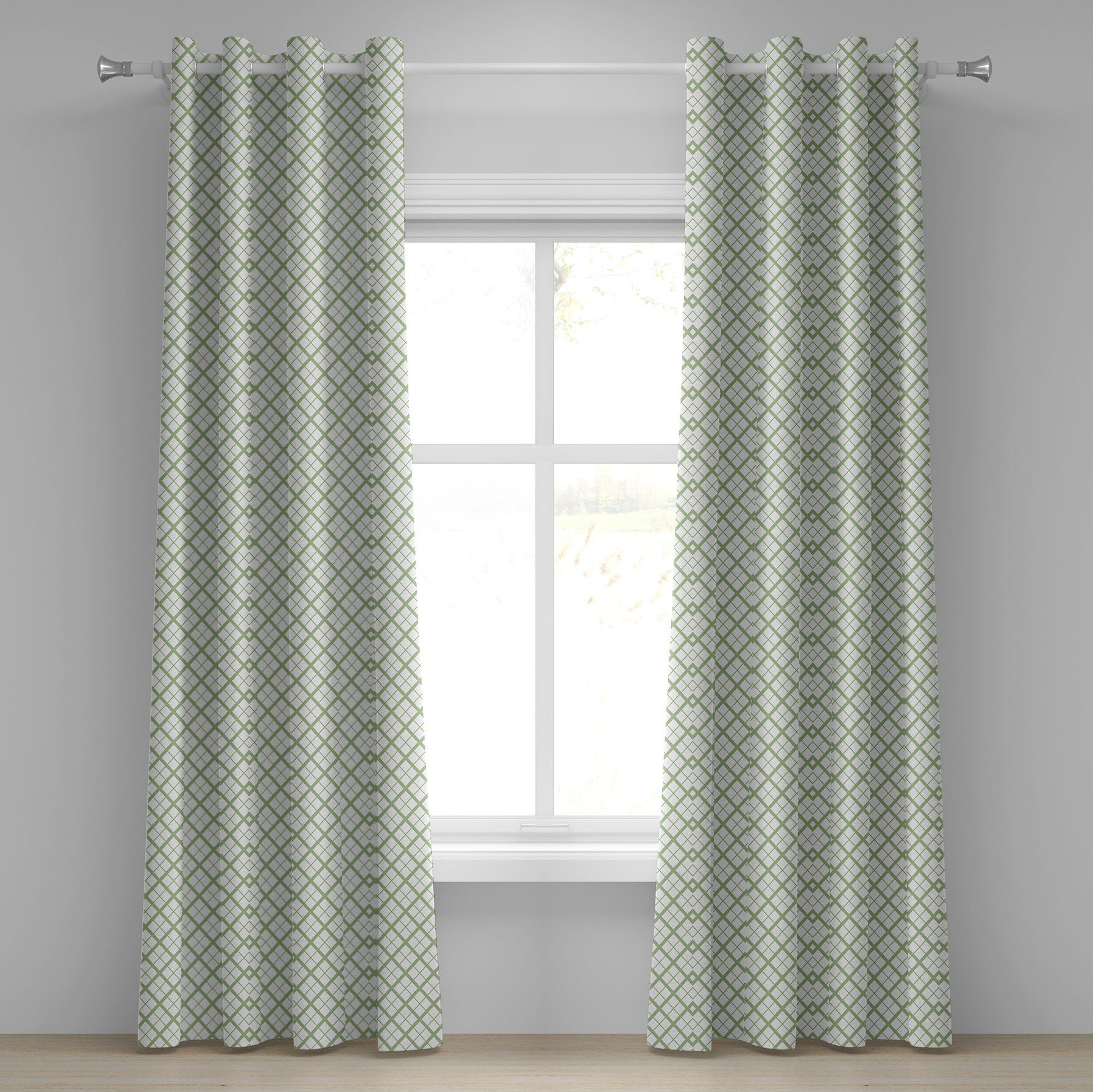 Gardine Dekorative 2-Panel-Fenstervorhänge für Schlafzimmer Wohnzimmer, Abakuhaus, Grün Retro quadratische Formen Tile
