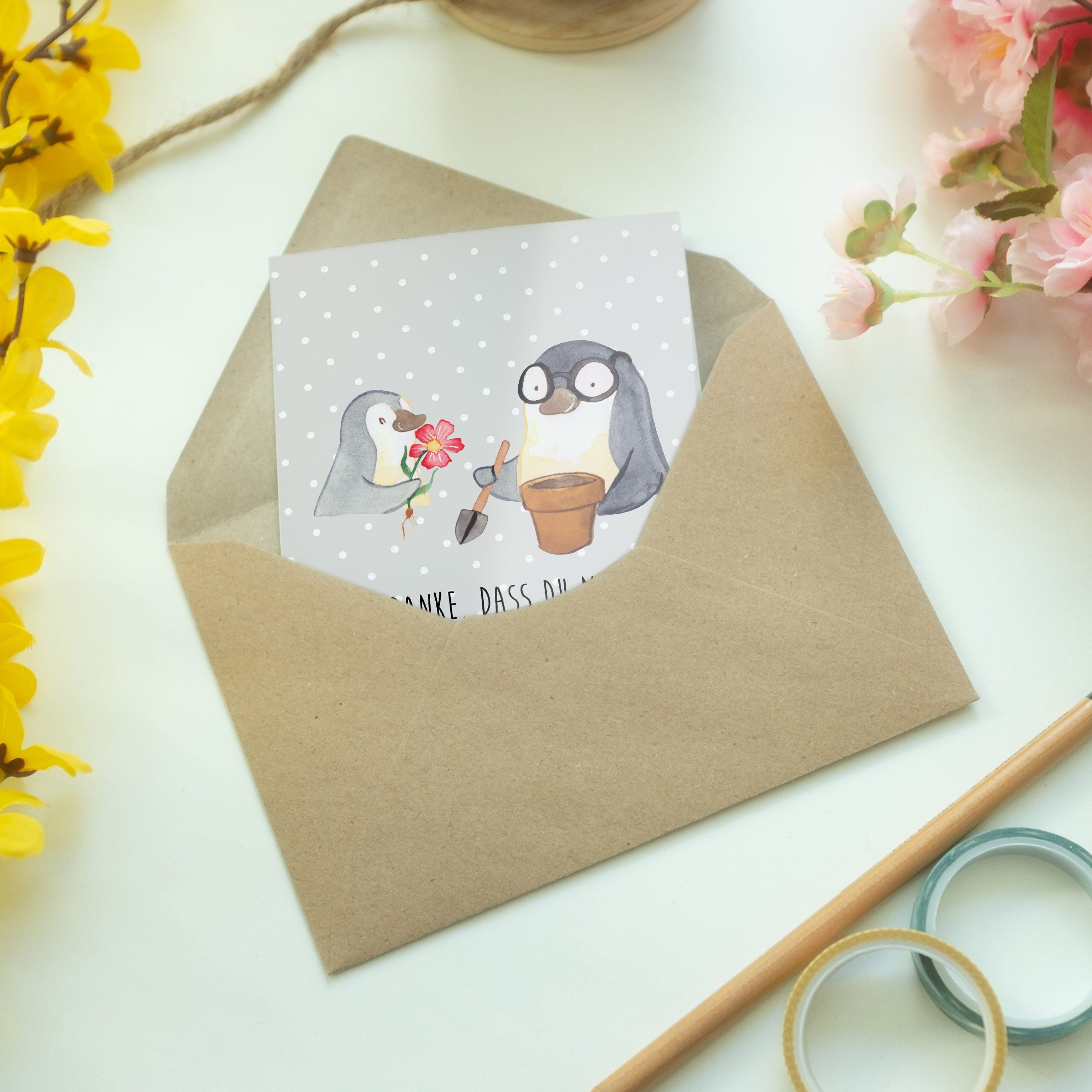 pflanzen - Grußkarte Opa Panda Geschenk, - Grau Blumen Mr. Glückwunschkar Pinguin Mrs. & Pastell