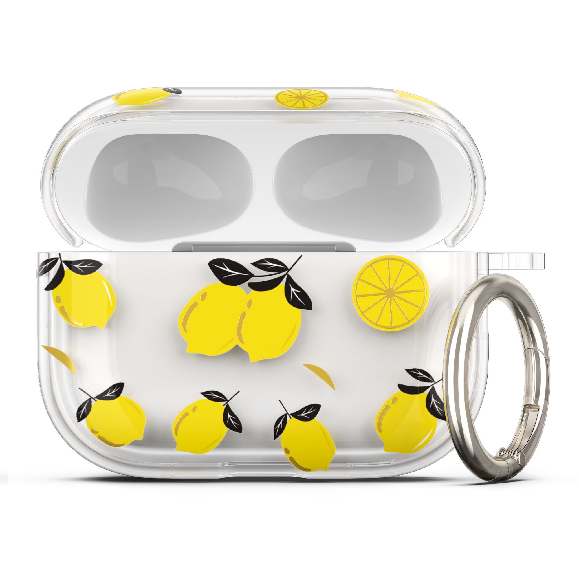 kwmobile Kopfhörer-Schutzhülle Hülle für Apple Airpods Pro 2 / Pro 1 Gelb Transparent, Weiche TPU Schutzhülle - Cover Case Zitronen Design