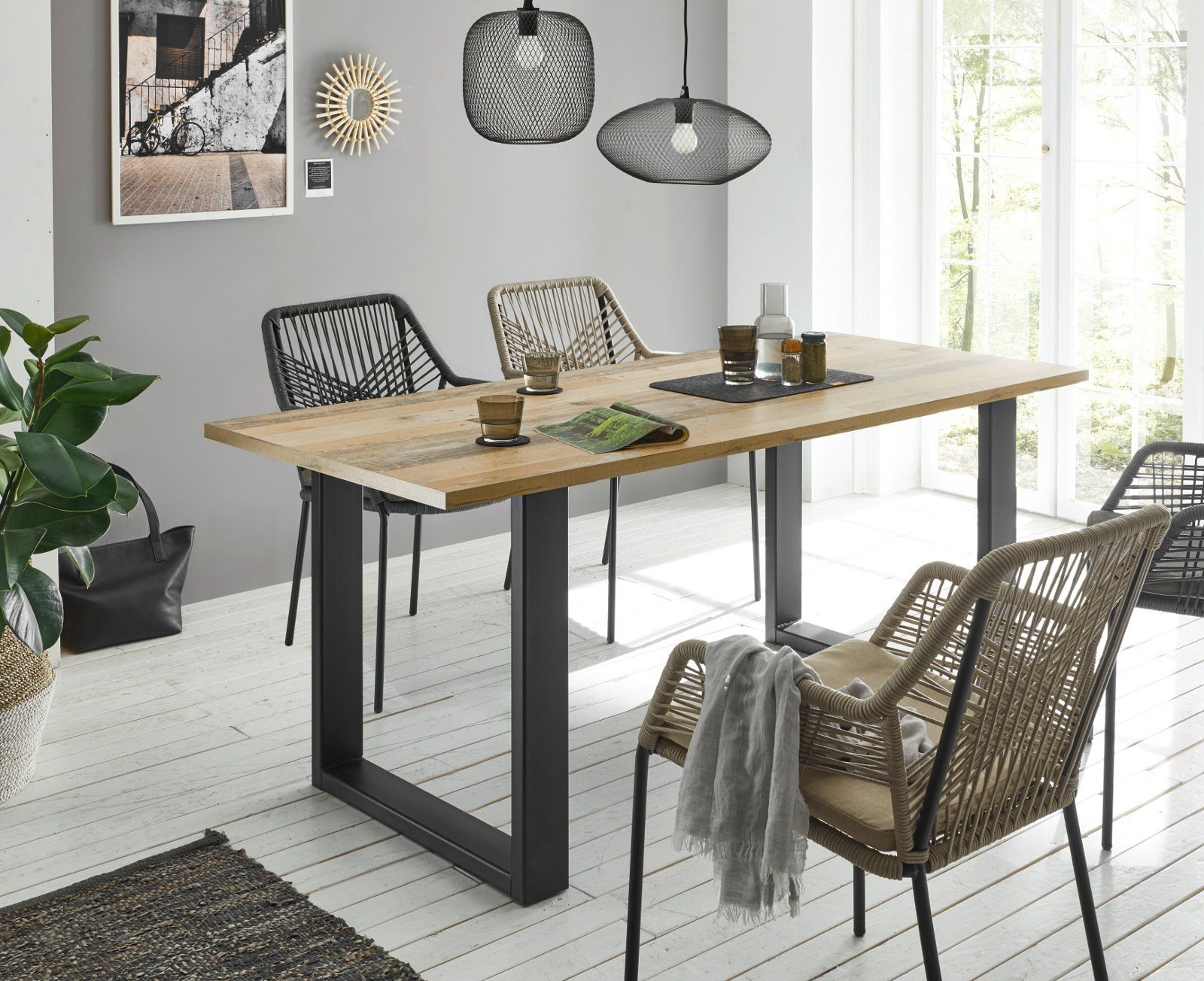Furn.Design Esstisch Stove (Küchentisch in Used Wood und Anthrazit, 180 x 80 cm), Metallgestell