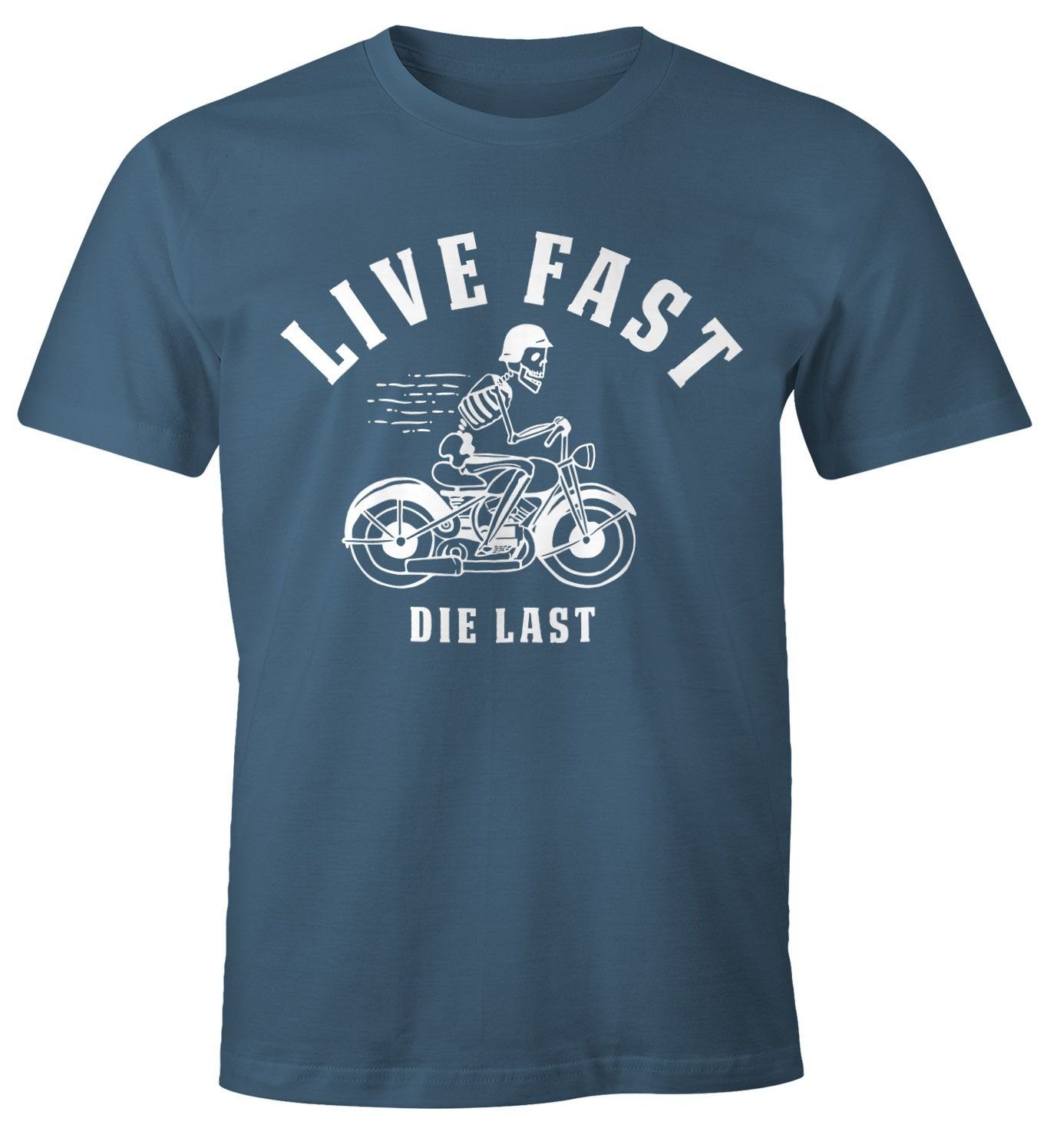 T-Shirt Herren Print Print-Shirt Moonworks® blau Fast last Fun-Shirt Spruch Fun mit Live Die MoonWorks