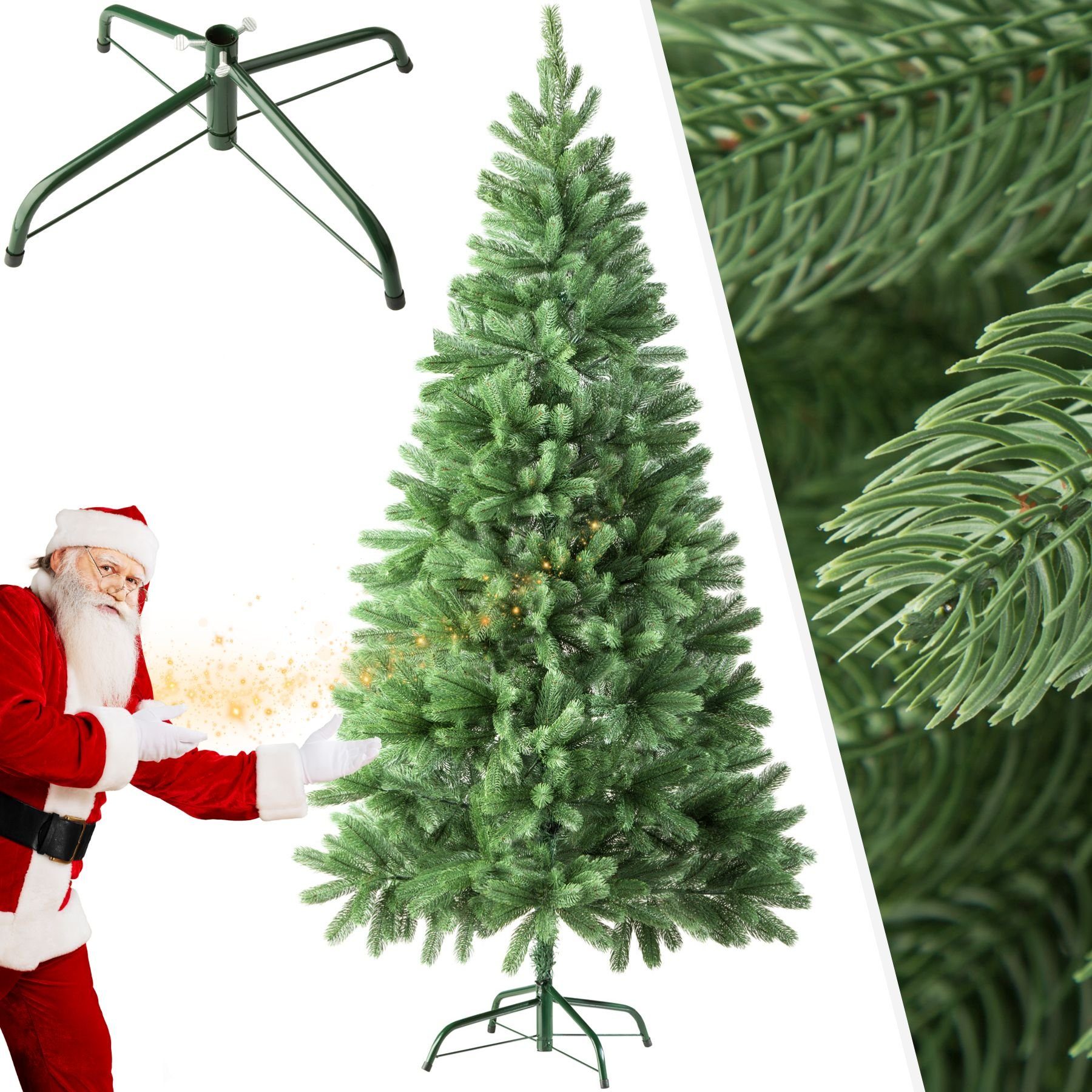 tectake Künstlicher Weihnachtsbaum Weihnachtsbaum künstlich mit Metallständer, Undekorierter/Unbeleuchteter Baum grün, 742 Spitzen