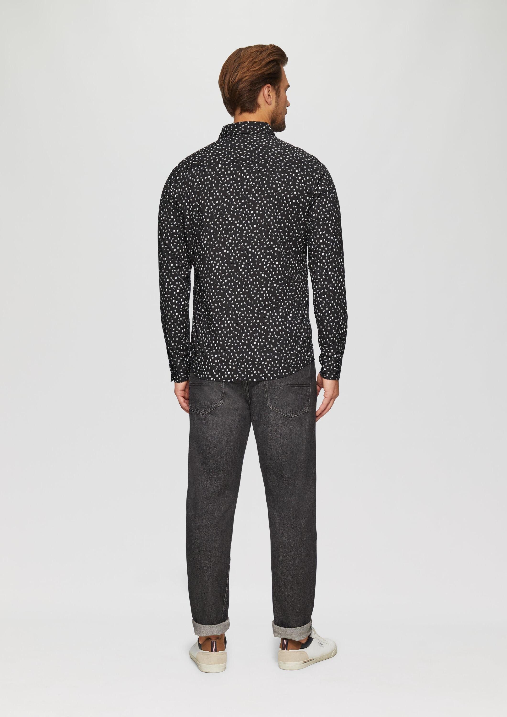 s.Oliver Langarmhemd Hemd Slim Fit: Gemustertes Popeline-Hemd mit Kentkragen