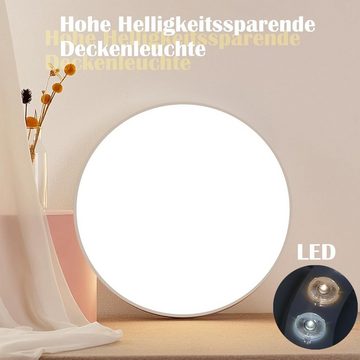 ZMH LED Deckenleuchte Modern IP44 Wasserdicht Flach Rund Küchenlampe, LED fest integriert, 3000-6500K, Wasserdicht, Dimmbar, weiß, 30w