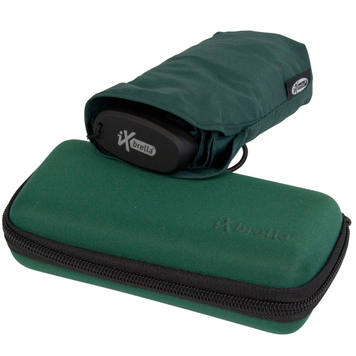 iX-brella Taschenregenschirm Ultra Mini 15 cm winziger Schirm im Handy Format, ultra-klein, mit Softcase-Etui - pineneedle green