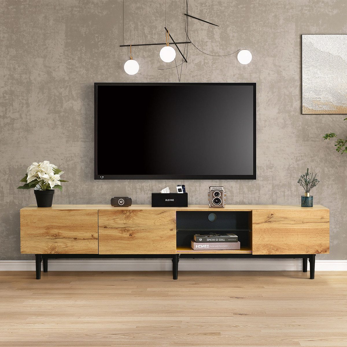 XDeer LED-TV-Schrank TV-Tisch TV-Ständer mit Holzmaserung TV-Ständer, (variable LED-Leuchten 175 (L) x 31 (W) x 41 (H) cm)