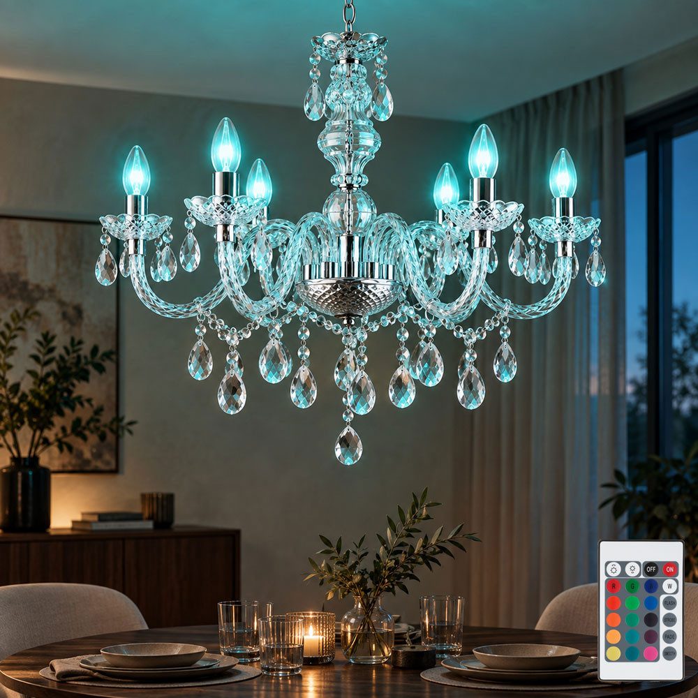 GLOBO LIGHTING Kronleuchter, Leuchtmittel inklusive, Kron Leuchter Hänge Lampe Decken Lüster klar Fernbedienung im Set