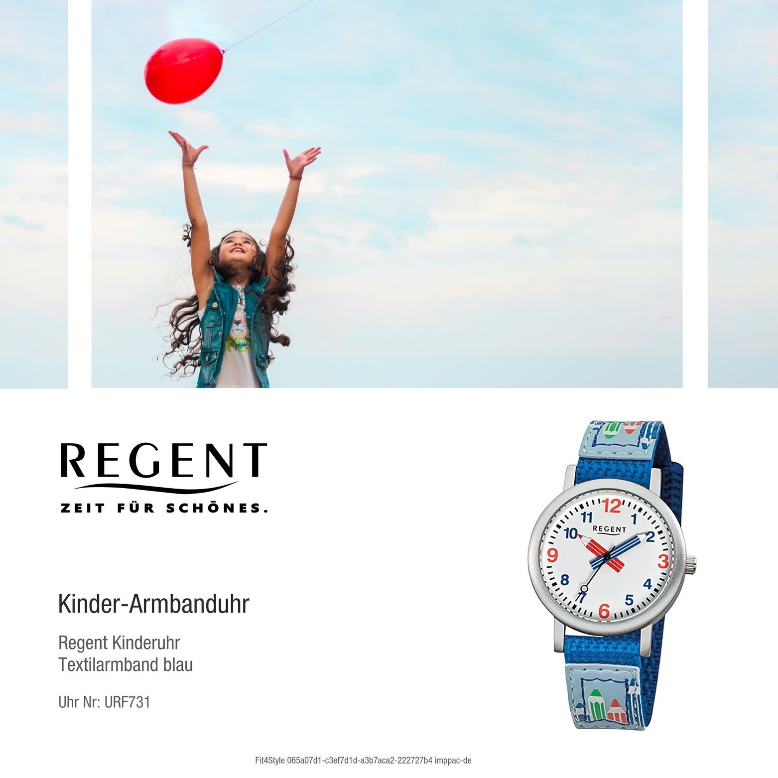 Regent Quarzuhr Regent Kinder-Armbanduhr klein blau 29mm), Kinder rund, Analog F-731, (ca. Textilarmband Armbanduhr