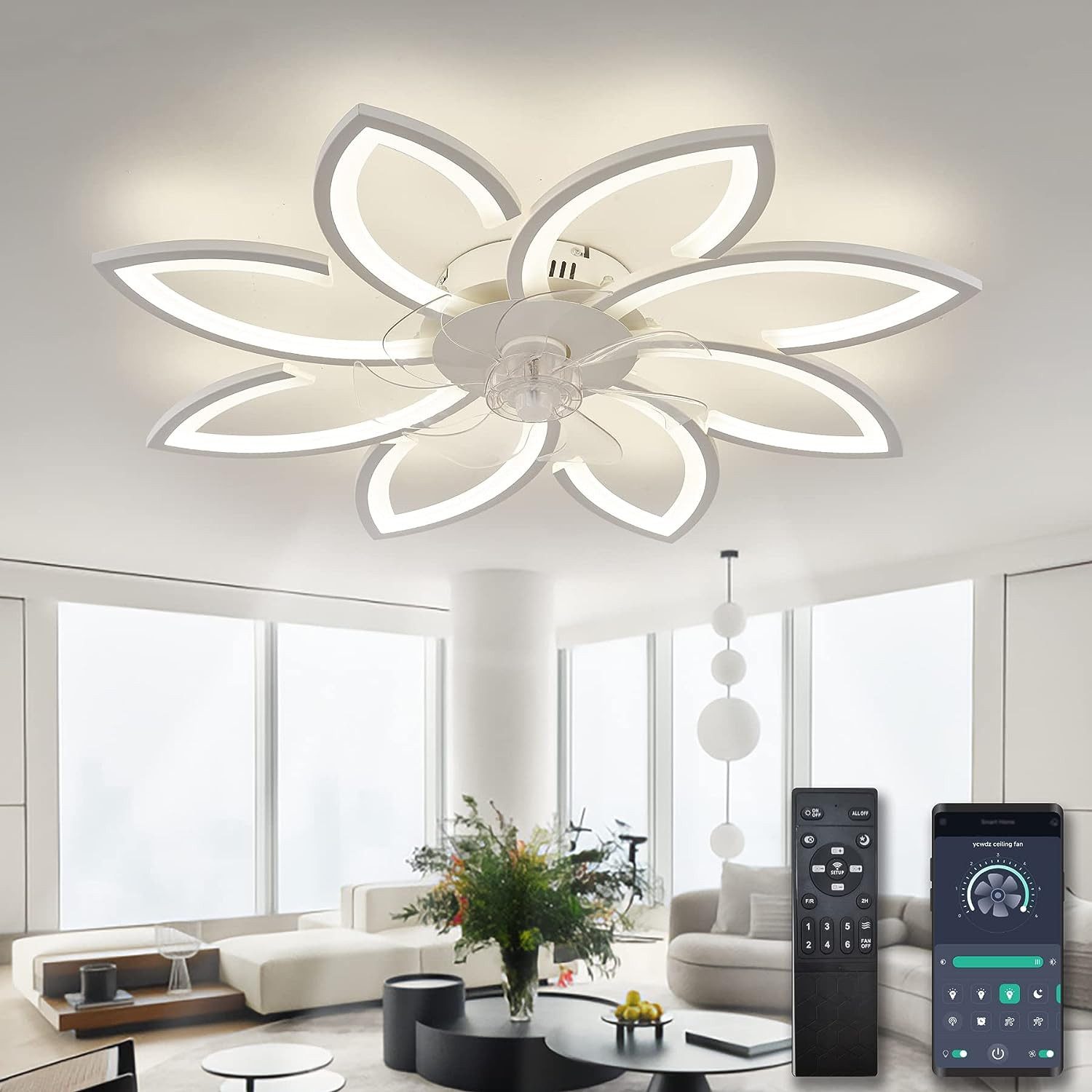 DOPWii Deckenventilator Deckenleuchte mit Ventilator,Lüfterlicht mit Fernbedienung,Ø78cm/90cm, 2-in-1 Ventilator mit App-Steuerung,Dimmbar, 66W/90W, für 10-15 Räume
