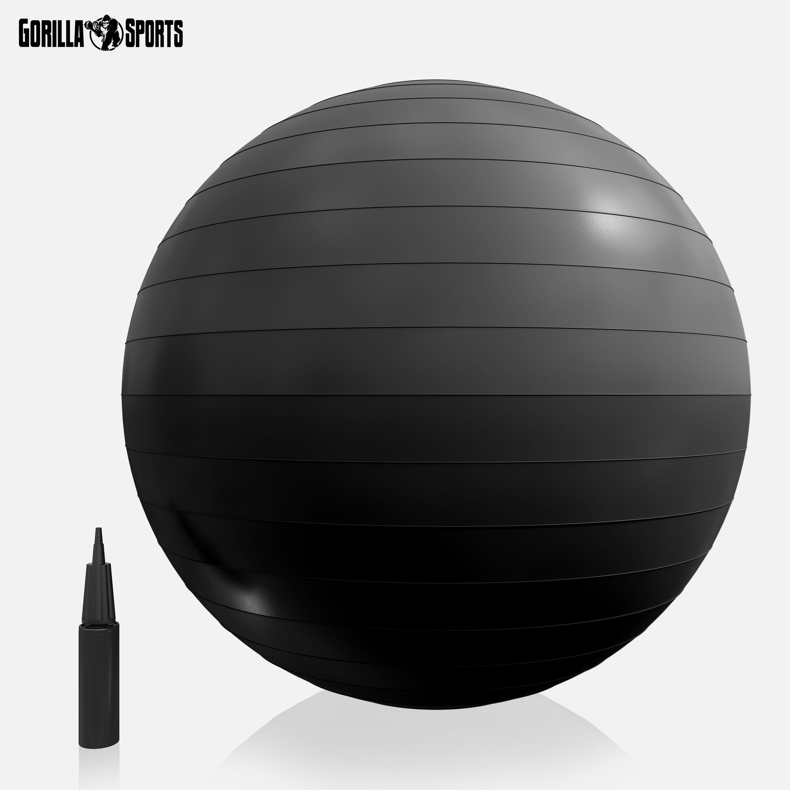 Gymnastikball 500kg Belastbar, -Fitnessball GORILLA bis Anti-Burst, Farbwahl SPORTS 55cm/65cm/75cm, Schwarz