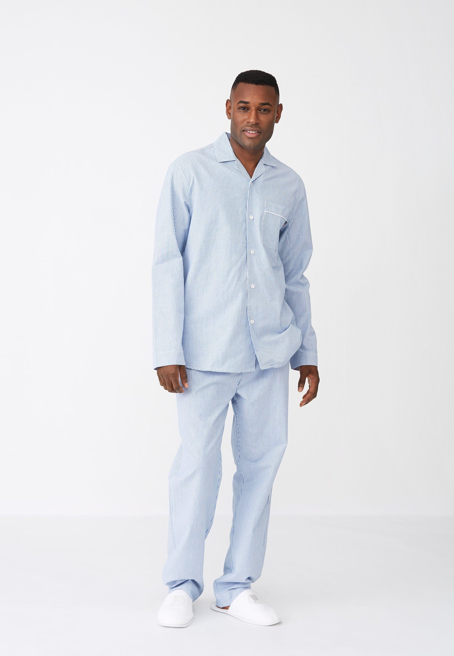 Lexington Pyjamahose Men's Organic Cotton Pants lt blue/white