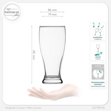 IMPERIAL glass Bierglas Weizengläser aus Crystalline Glas 500ml (max. 550ml), Crystalline Glas, Set 6 Stück Biergläser 0,7L Weißbierglas Spülmaschinenfest