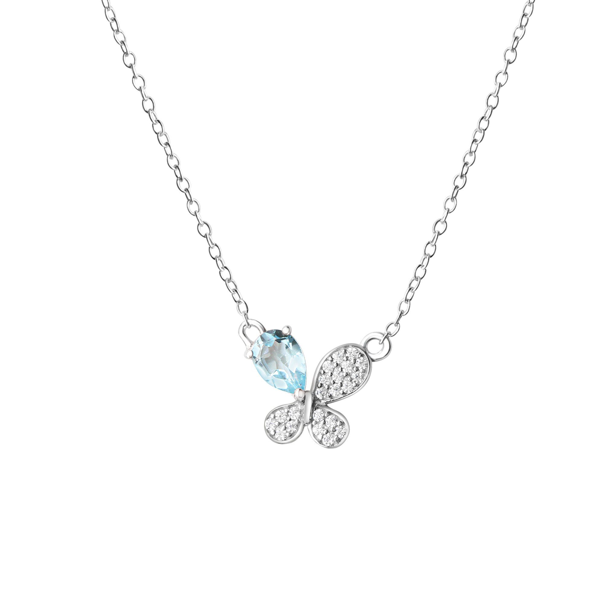 Vivance Collierkettchen 925/- Sterling Silber rhodiniert Blautopas und Zirkonia