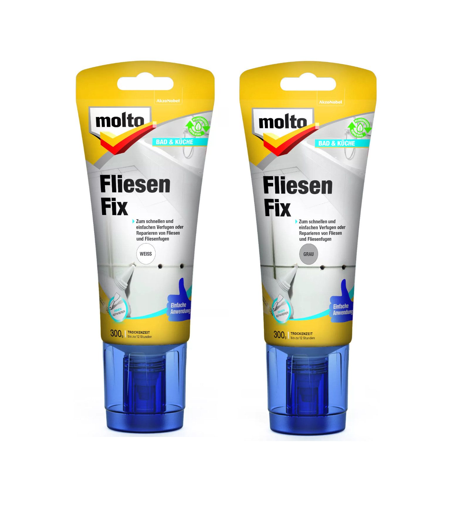 Molto Fliesenkleber Fliesenfix Molto 300g Fugen und Reparieren Fliesen Weiß/Grau