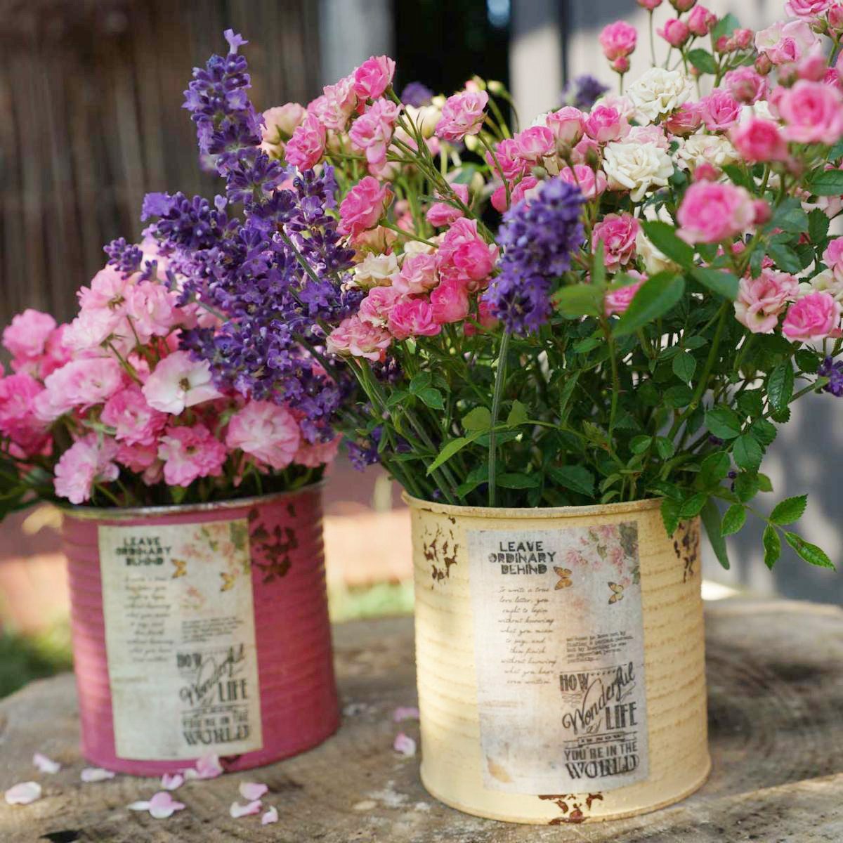 Florists Products Übertopf Deko-Vintage-Pflanzgefäß mit Shabby-Chic-Design aus Metall