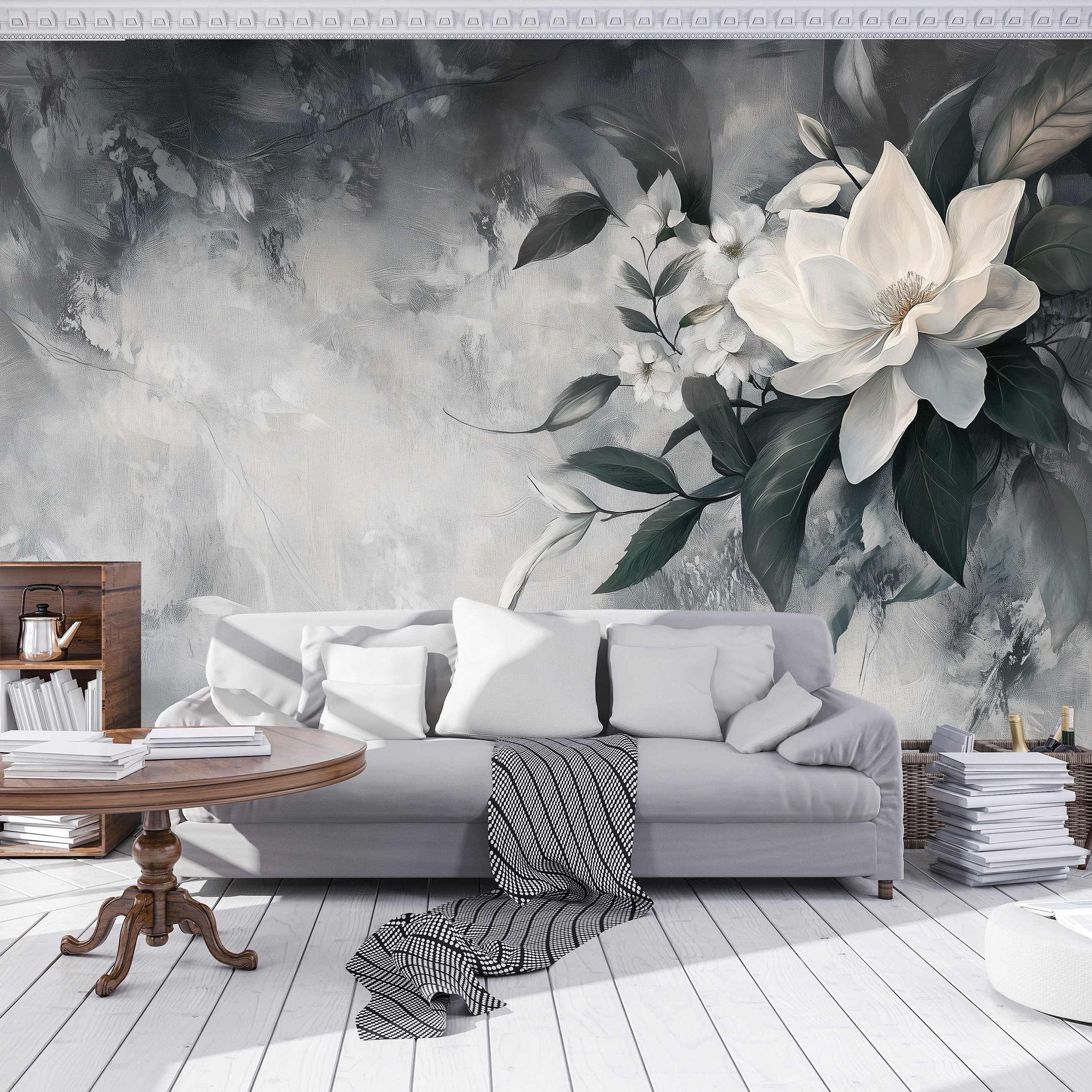 Wallarena Fototapete Blumen Abstrakt Grau Vlies günstig online kaufen