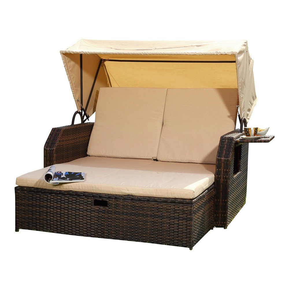 Feel2Home Strandkorb Strandkorb Braun Garten Sonnendach Sonnenliege Sonnenbett Polyrattan, BxTxH: 145x143x130 cm, (Stück, 1-tlg), Sonnenschutzdach