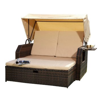 Feel2Home Strandkorb Strandkorb Braun Garten Sonnendach Sonnenliege Sonnenbett Polyrattan, BxTxH: 145x143x130 cm, Sonnenschutzdach