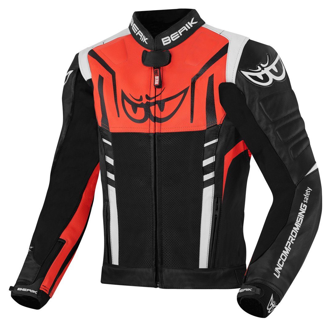 Berik Motorradjacke Striper Motorrad Lederjacke Black/White/Red