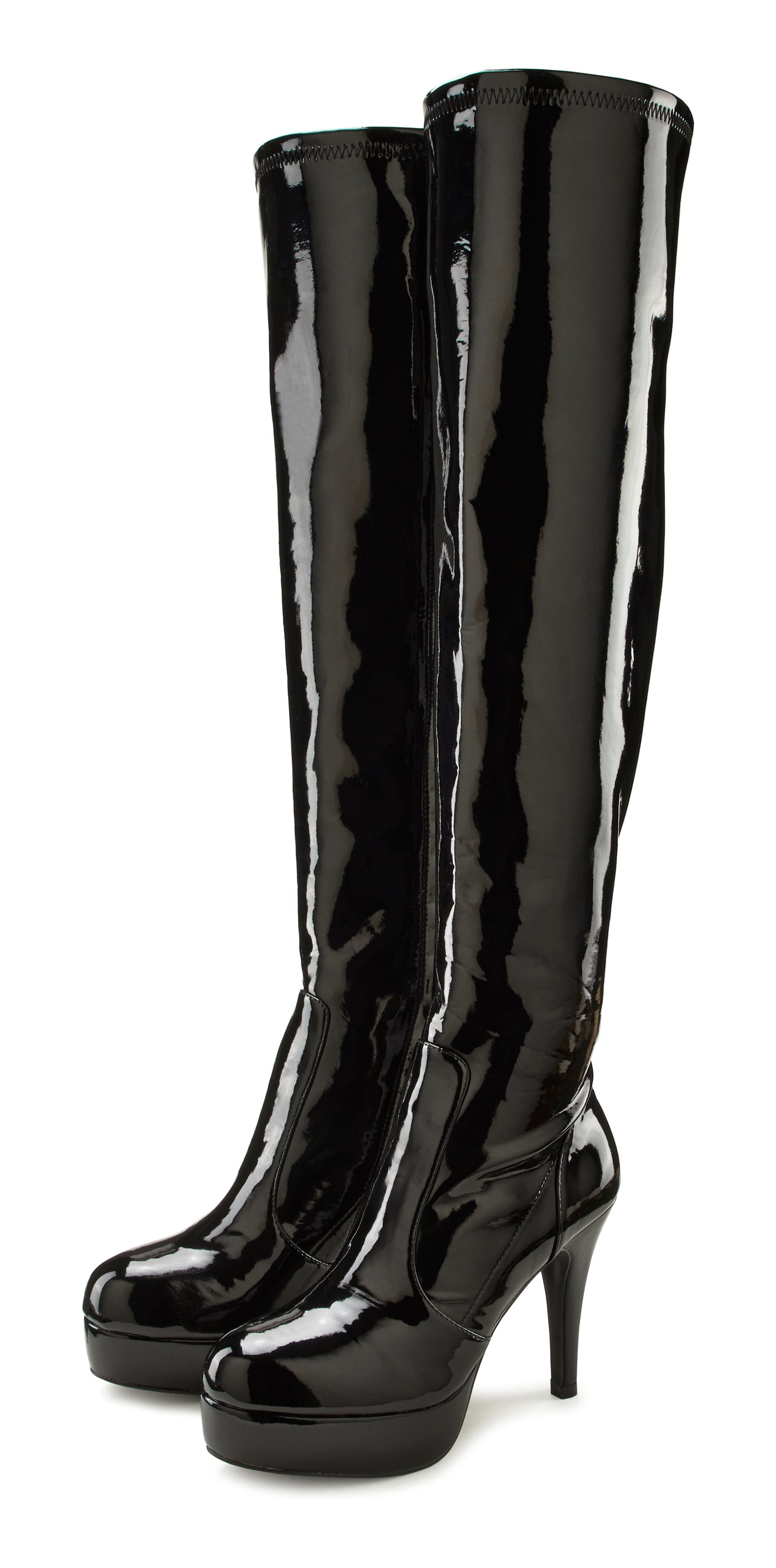 LASCANA Belle Affaire High-Heel-Stiefelette mit Plateau, Overkneestiefel in erotischer Lack-Optik
