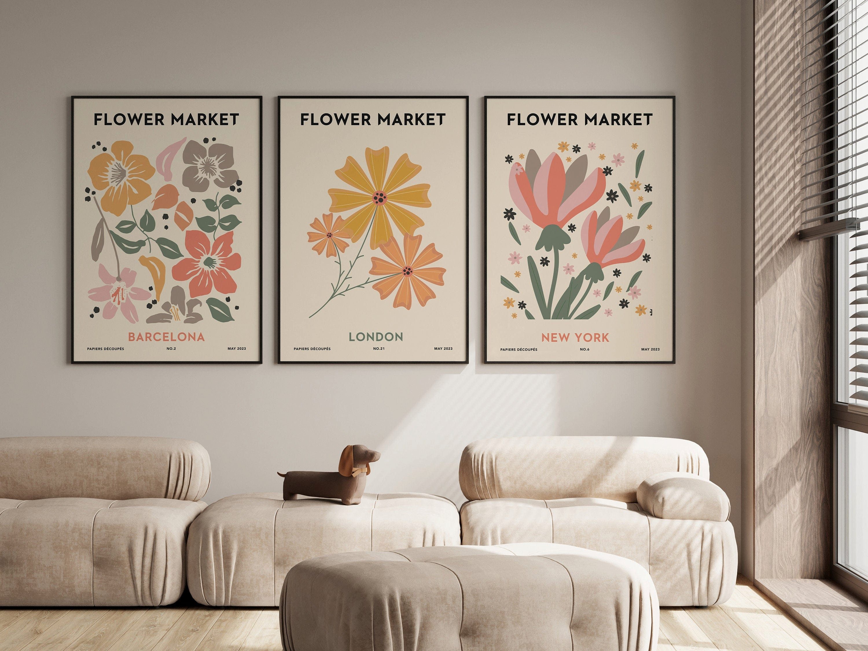 JUSTGOODMOOD Poster Blumen Markt Set 8 Bilder Botanische Wand Kunst Wandbilder Wohnzimmer, Barcelona (1 St)