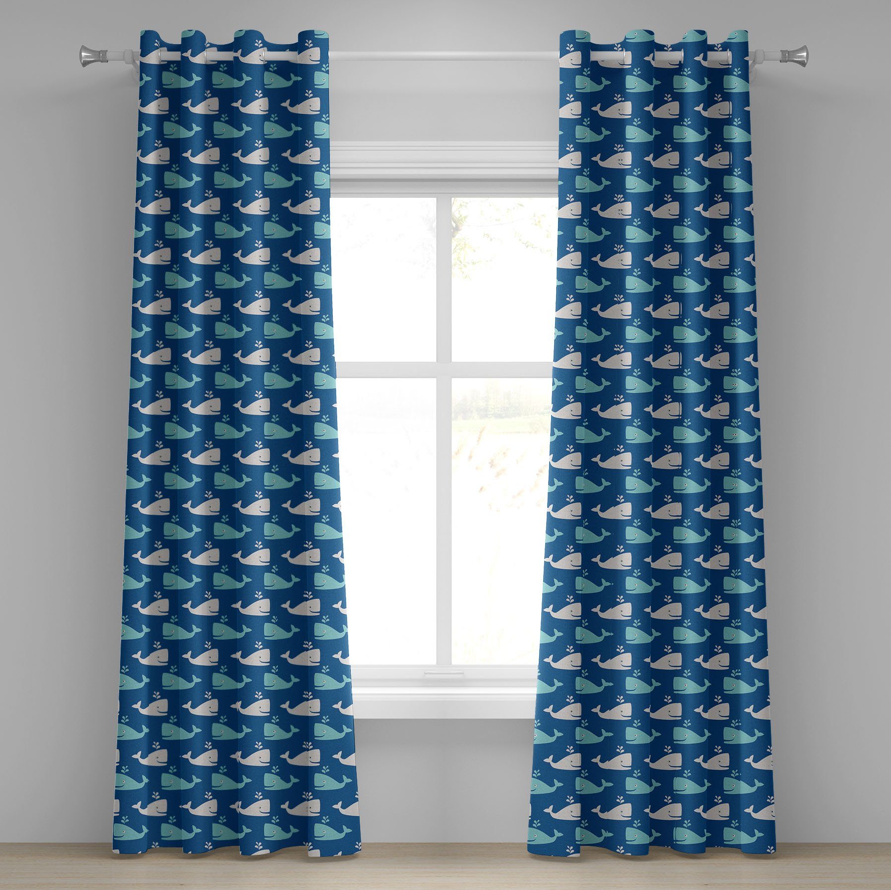 Gardine Dekorative 2-Panel-Fenstervorhänge für Schlafzimmer Wohnzimmer, Abakuhaus, Wal Bicolor Ozean Tiere