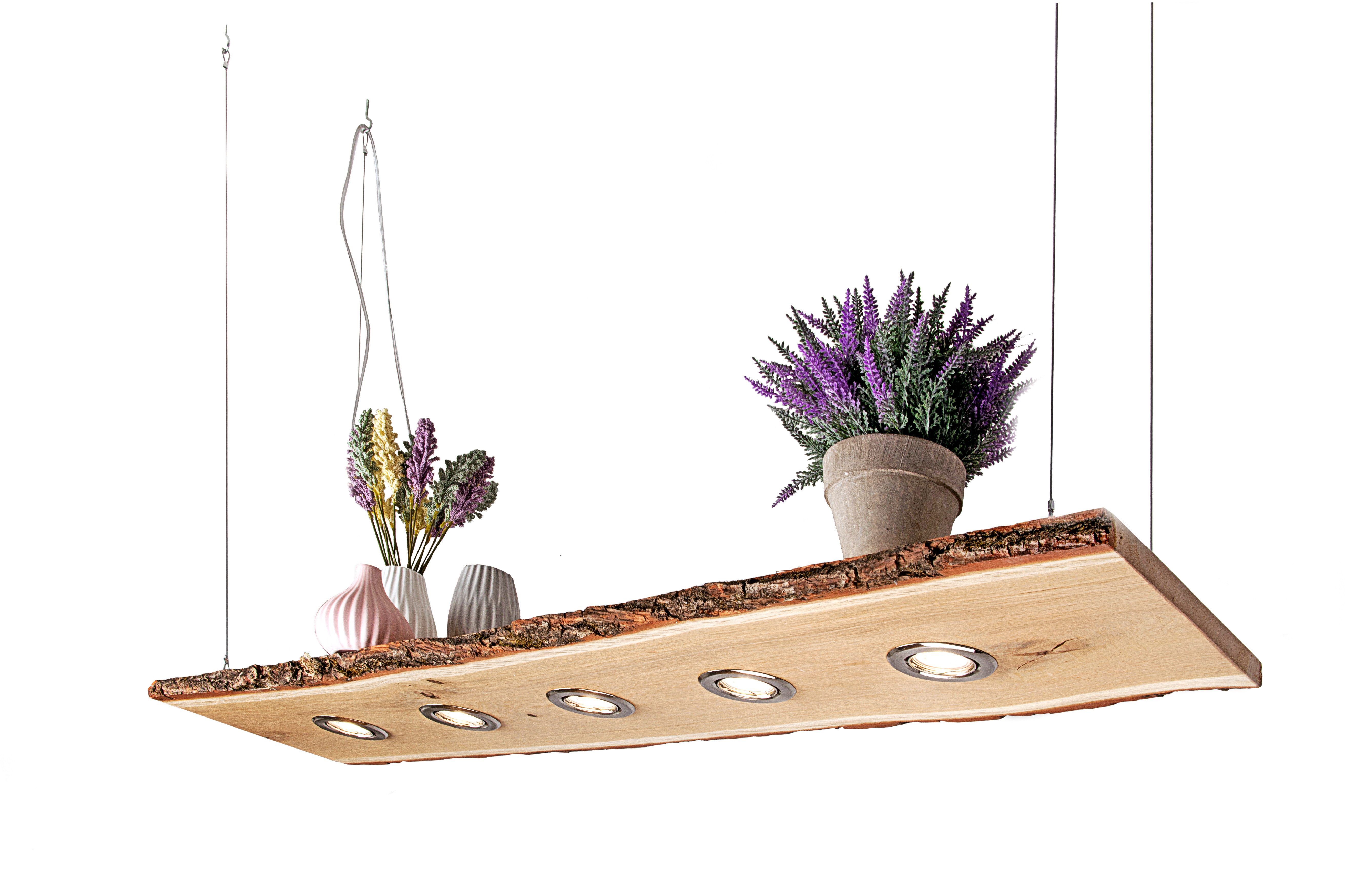 Blockholz-Schmiede Hängeleuchte Eiche mit Rinde 80cm - 120cm Smart Home, LED wechselbar, Warmweiß