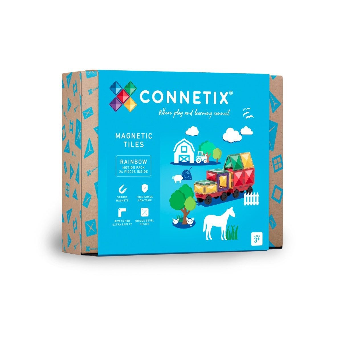 Connetix Rainbow Motion Pack verstärkte Magnete pädagogisches Lernspiel Magnetspielbausteine, (Open Play, 24 Teile), ab 3 Jahren