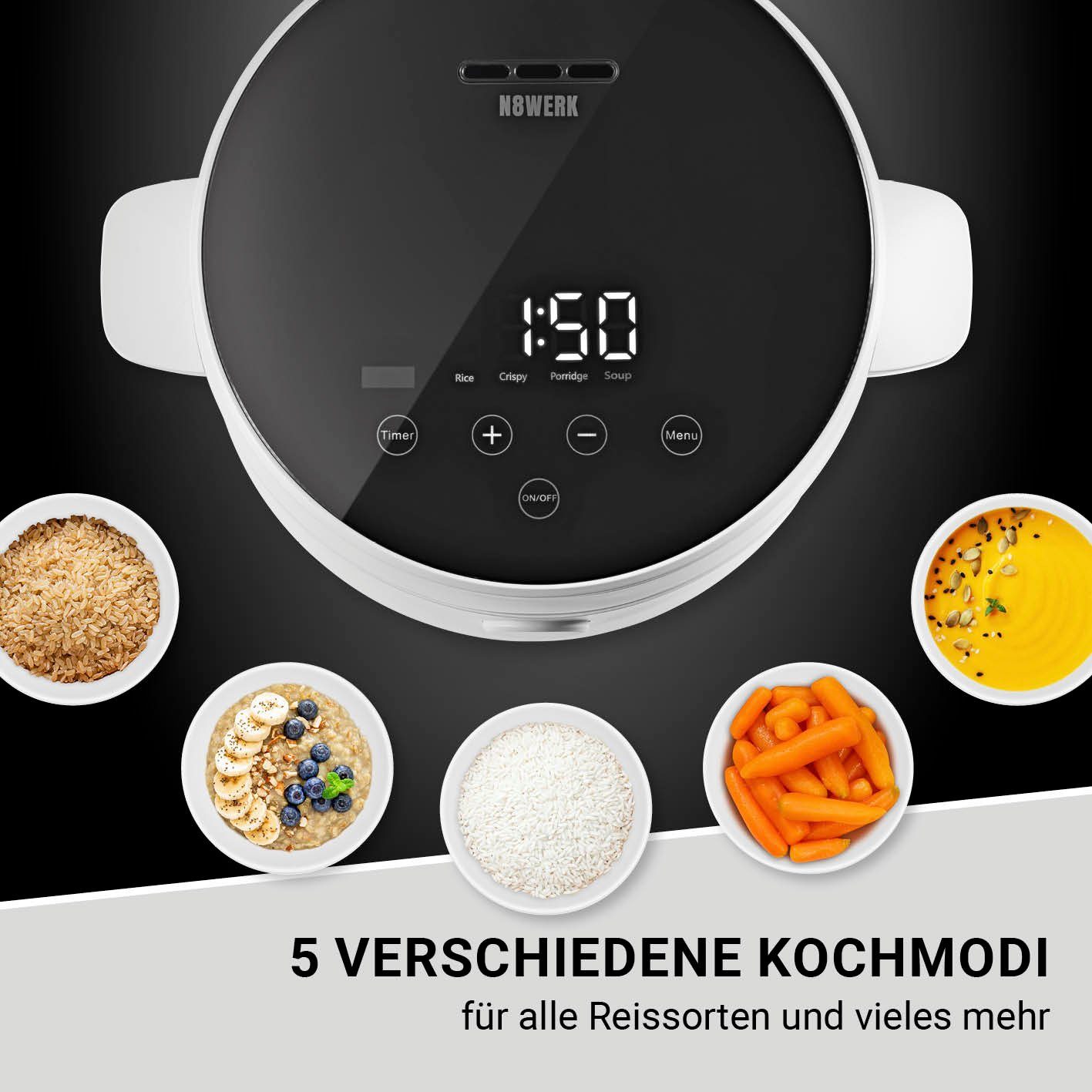 N8WERK Reiskocher - Digitaler Reiskocher weiß