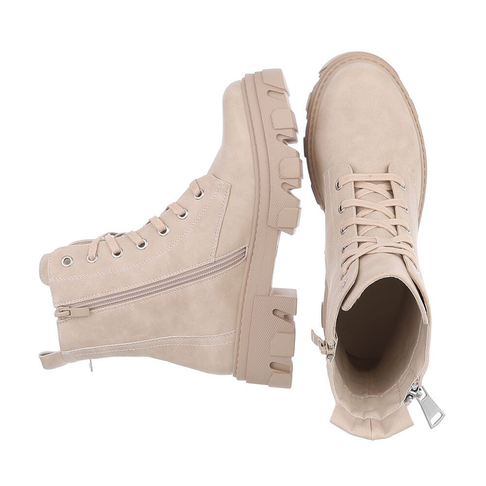 Ital-Design Damen Schnürschuhe Biker Schnürstiefelette (87118218) Blockabsatz Plateaustiefeletten in Beige