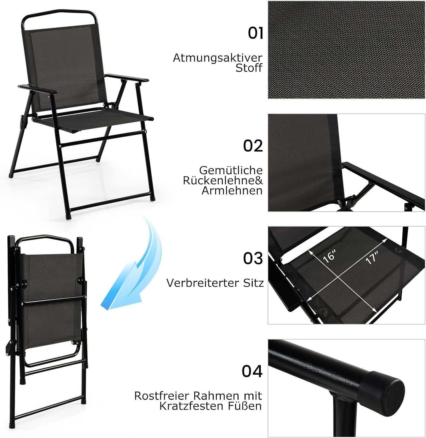 KOMFOTTEU Balkonset Gartenmöbel Set, 4 Gartenstühle mit Tisch aus Glas & Patio-Schirm