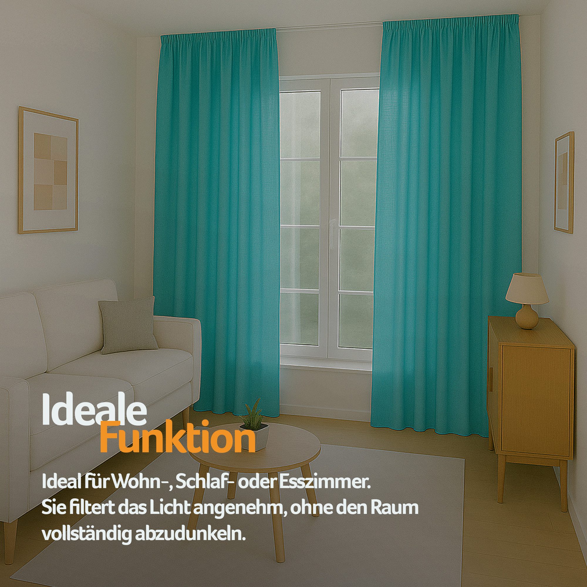 Bestlivings Gardine "Ellen" mit Universalband (2 St), Kräuselband, blickdicht, in moderner Satin-Optik, einfarbig, modern, waschbar bei 30°C – Bild 4 von 5