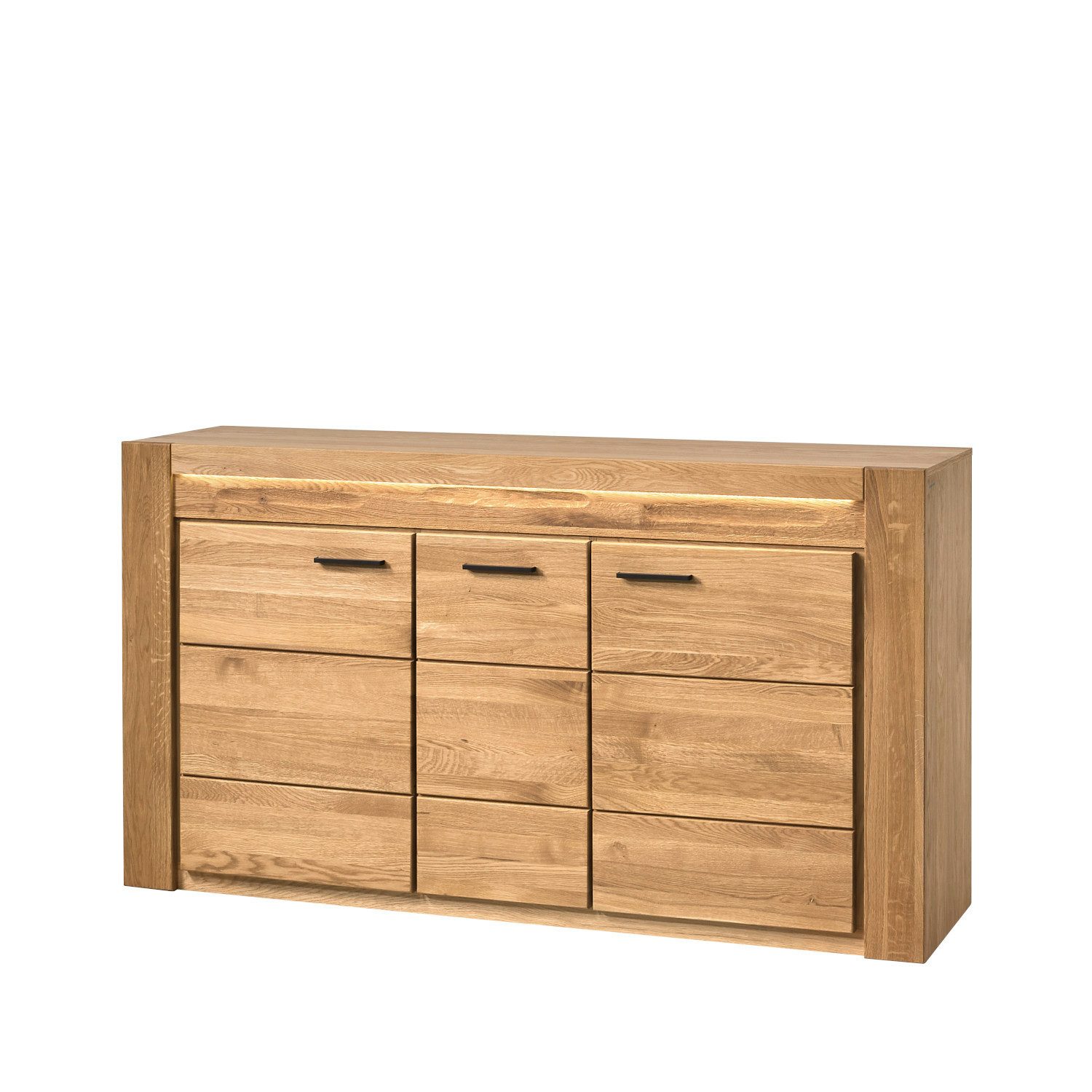 Empinio24 Sideboard Volo, Kommode Eiche teil-massiv mit 3 Türen, Breite 161 cm mit Beleuchtung