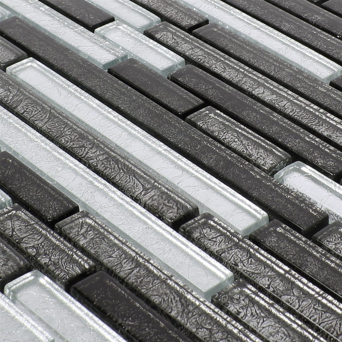 Mosafil Mosaikfliesen Muster Glasmosaik Fliesen Curlew Verbund, Glas 10.000x10.000, schwarz-grau-silber, Verlegefertig auf ein Netz geklebt - Wasserfest
